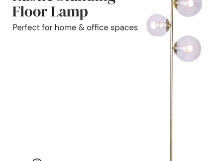 Sarantino 3-Light Gold Metal Floor Lamp with Glass Shades for Living Rooms.