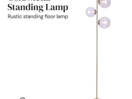 Sarantino 3-Light Gold Metal Floor Lamp with Glass Shades for Living Rooms.