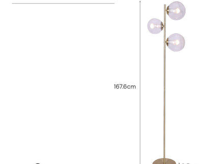 Sarantino 3-Light Gold Metal Floor Lamp with Glass Shades for Living Rooms.
