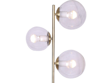 Sarantino 3-Light Gold Metal Floor Lamp with Glass Shades for Living Rooms.