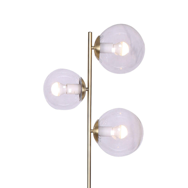 Sarantino 3-Light Gold Metal Floor Lamp with Glass Shades for Living Rooms.