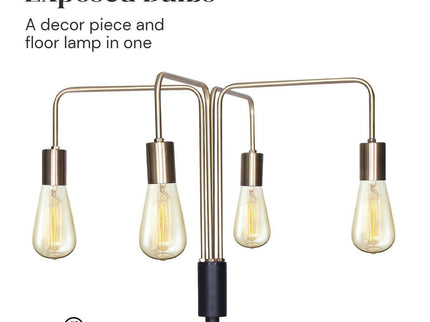 Sarantino Modern Exposed Bulb 4-Arm Industrial Light Floor Lamp.