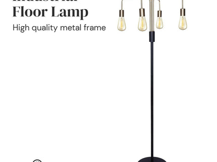 Sarantino Modern Exposed Bulb 4-Arm Industrial Light Floor Lamp.