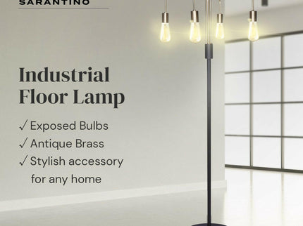 Sarantino Modern Exposed Bulb 4-Arm Industrial Light Floor Lamp.