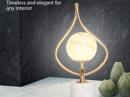 Sarantino Sculptural Orange Glass Table Lamp With White Marble Base for Modern Decor.