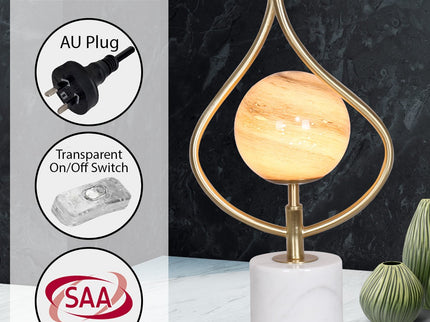 Sarantino Sculptural Orange Glass Table Lamp With White Marble Base for Modern Decor.