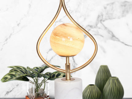 Sarantino Sculptural Orange Glass Table Lamp With White Marble Base for Modern Decor.