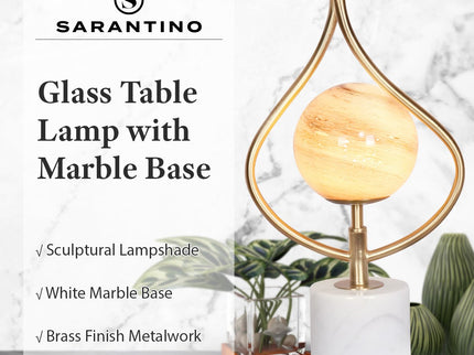 Sarantino Sculptural Orange Glass Table Lamp With White Marble Base for Modern Decor.