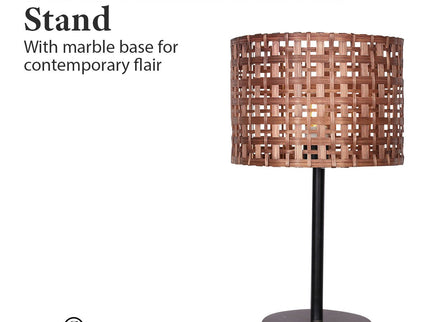Sarantino Rattan Desk Lamp With Black Marble Base for Home Office.