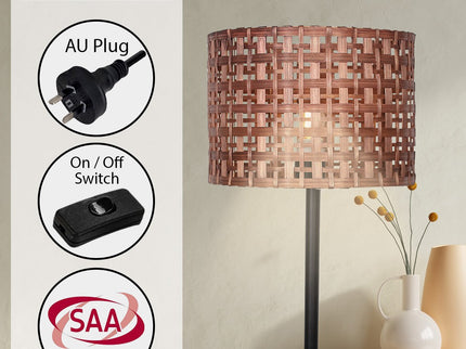Sarantino Rattan Desk Lamp With Black Marble Base for Home Office.