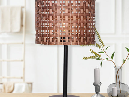 Sarantino Rattan Desk Lamp With Black Marble Base for Home Office.