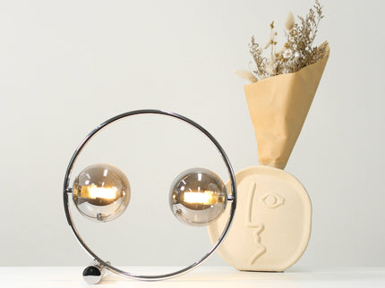 Larique Table Lamp with Glass Globes and Modern Chrome Finish.