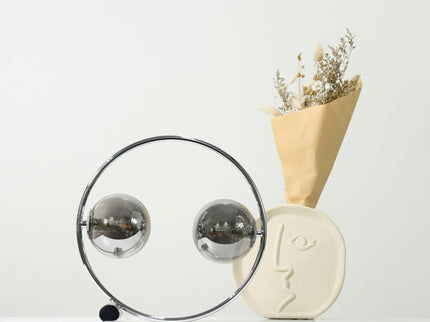 Larique Table Lamp with Glass Globes and Modern Chrome Finish.