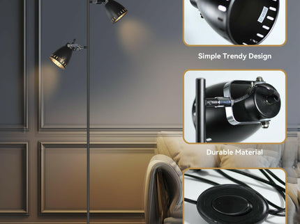 Audrey Floor Lamp Black Modern Adjustable Metal Lighting for Home.