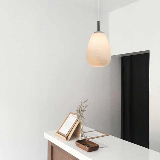 Briella Glass Pendant Light Elegant White Shade with Chrome Mount.