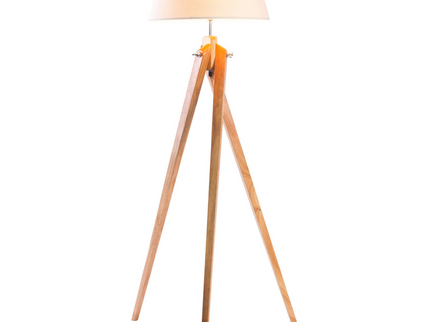 Large Tripod Floor Lamp Linen Shade Modern Bamboo Wooden Retro Twist Light.