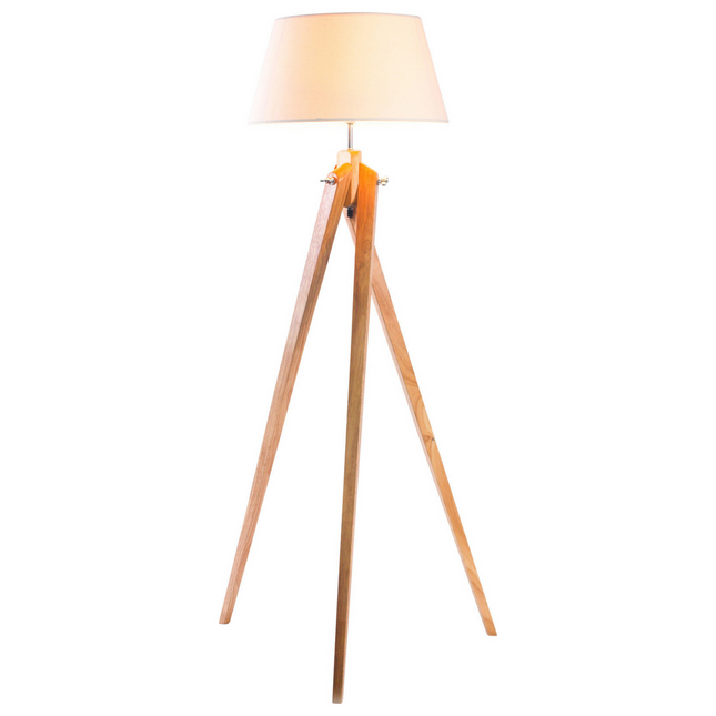 Large Tripod Floor Lamp Linen Shade Modern Bamboo Wooden Retro Twist Light.