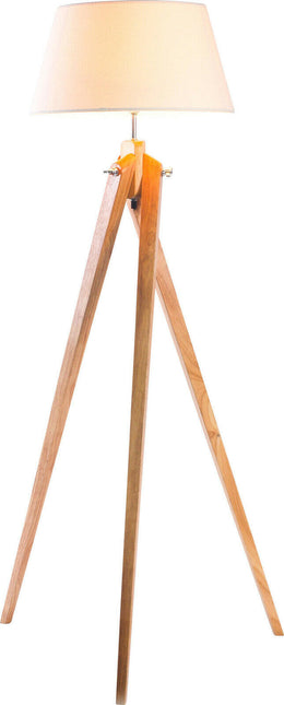 Large Tripod Floor Lamp Linen Shade Modern Bamboo Wooden Retro Twist Light.