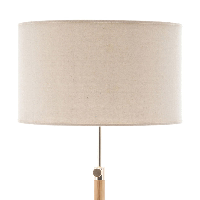 165cm Adjustable Bamboo Tripod Floor Lamp Light with Linen Shade & Built-In Table