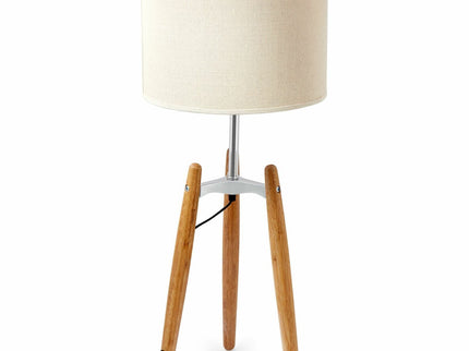 73cm Bamboo Tripod Table Lamp Light Modern Vintage with Beige Linen Shade.