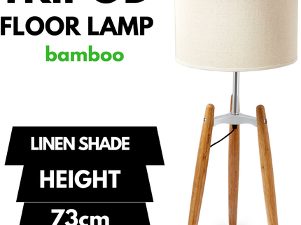 73cm Bamboo Tripod Table Lamp Light Modern Vintage with Beige Linen Shade.