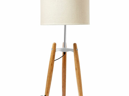 73cm Bamboo Tripod Table Lamp Light Modern Vintage with Beige Linen Shade.