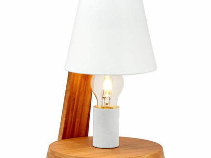 32cm Wooden Base Modern Desk Table Lamp Light Metal Shade Designer White.