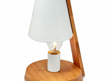 32cm Wooden Base Modern Desk Table Lamp Light Metal Shade Designer White.