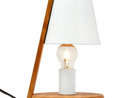 32cm Wooden Base Modern Desk Table Lamp Light Metal Shade Designer White.