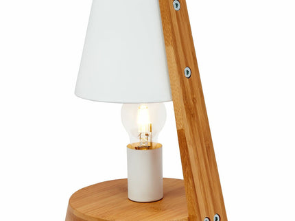 32cm Wooden Base Modern Desk Table Lamp Light Metal Shade Designer White.