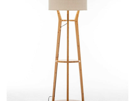 168cm Large Bamboo Wooden Tripod Floor Lamp Light Modern Linen Shade with Shelves.