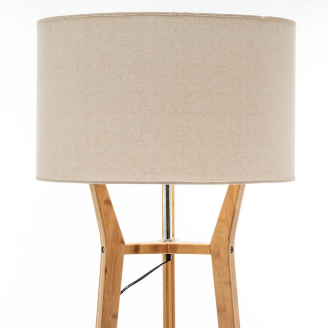 168cm Large Bamboo Wooden Tripod Floor Lamp Light Modern Linen Shade with Shelves.