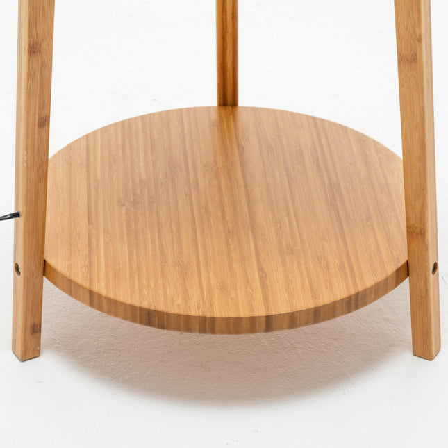 168cm Large Bamboo Wooden Tripod Floor Lamp Light Modern Linen Shade with Shelves.