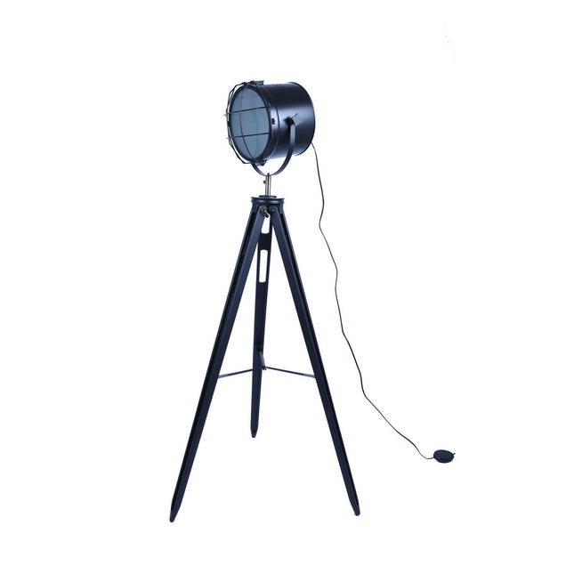 158cm Nautical Tripod Floor Lamp with Matte Black Searchlight Spotlight.