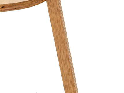 Natural Wooden Tripod Floor Lamp w/ Round Wood Shelf and Off White Linen Shade.