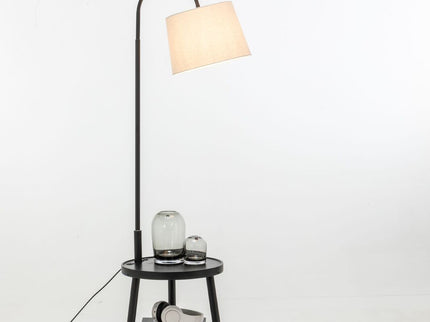 Naples Tripod Floor Lamp Shelf Storage Drawer Bed Side Table Light w/ USB Charger
