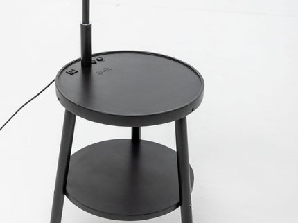 Naples Tripod Floor Lamp Shelf Storage Drawer Bed Side Table Light w/ USB Charger