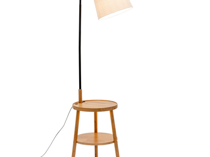 Naples Tripod Floor Lamp Shelf Storage Drawer Bed Side Table Light w/ USB Charger