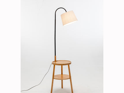 Naples Tripod Floor Lamp Shelf Storage Drawer Bed Side Table Light w/ USB Charger