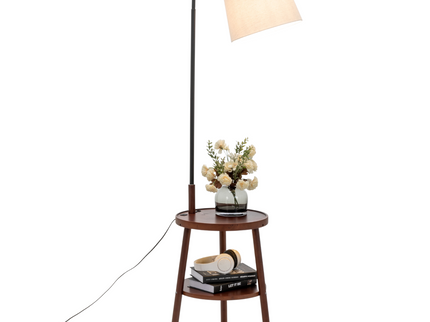 Naples Tripod Floor Lamp Shelf Storage Drawer Bed Side Table Light w/ USB Charger