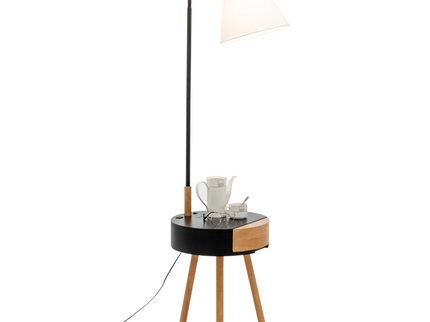 Florence Tripod Lamp Shelf Storage Drawer Bed Side Table Light w/ USB Charger