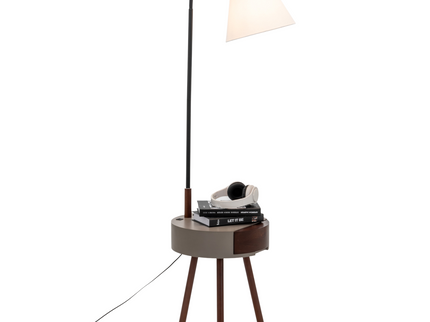 Florence Tripod Lamp Shelf Storage Drawer Bed Side Table Light w/ USB Charger