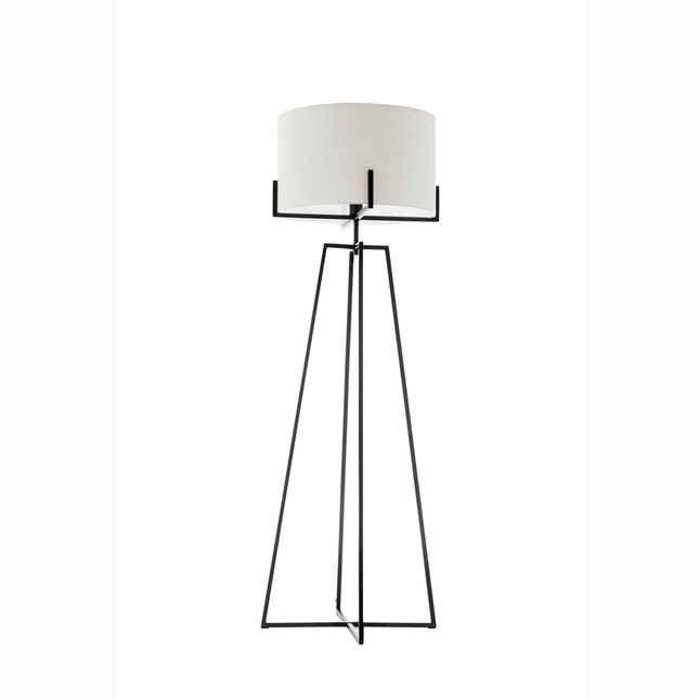 Modern Dimmable Floor Lamp w Linen Shade Designer Bedroom Lighting Matte Black.