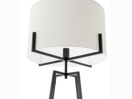 Modern Dimmable Floor Lamp w Linen Shade Designer Bedroom Lighting Matte Black.