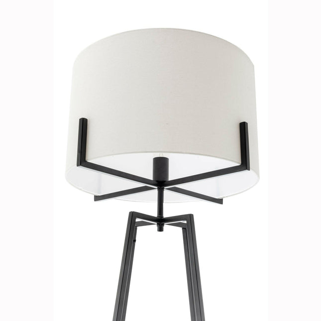 Modern Dimmable Floor Lamp w Linen Shade Designer Bedroom Lighting Matte Black.