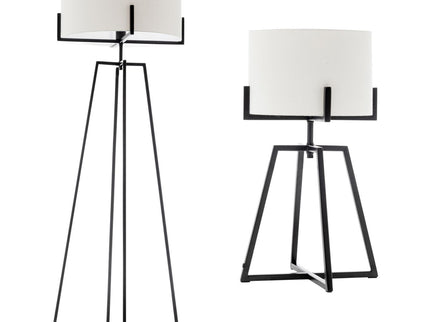 Modern Dimmable Floor and Table Lamp w Linen Shade Scandi Matte Black.