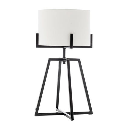 Modern Scandi Metal Dimmable Table Desk Lamp Light with Linen Shade Matte Black.