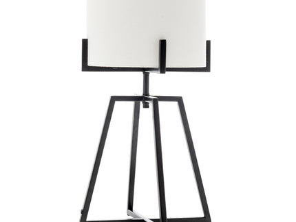 Modern Scandi Metal Dimmable Table Desk Lamp Light with Linen Shade Matte Black.