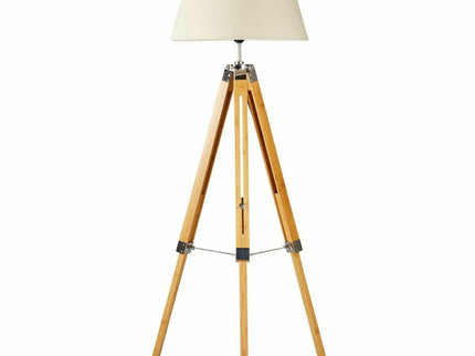 Large Tripod Floor Lamp Linen Shade Modern Light Bamboo Vintage Wooden Retro.