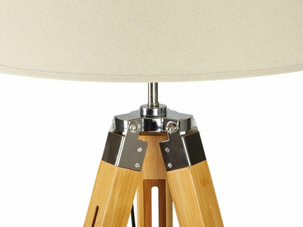 Large Tripod Floor Lamp Linen Shade Modern Light Bamboo Vintage Wooden Retro.